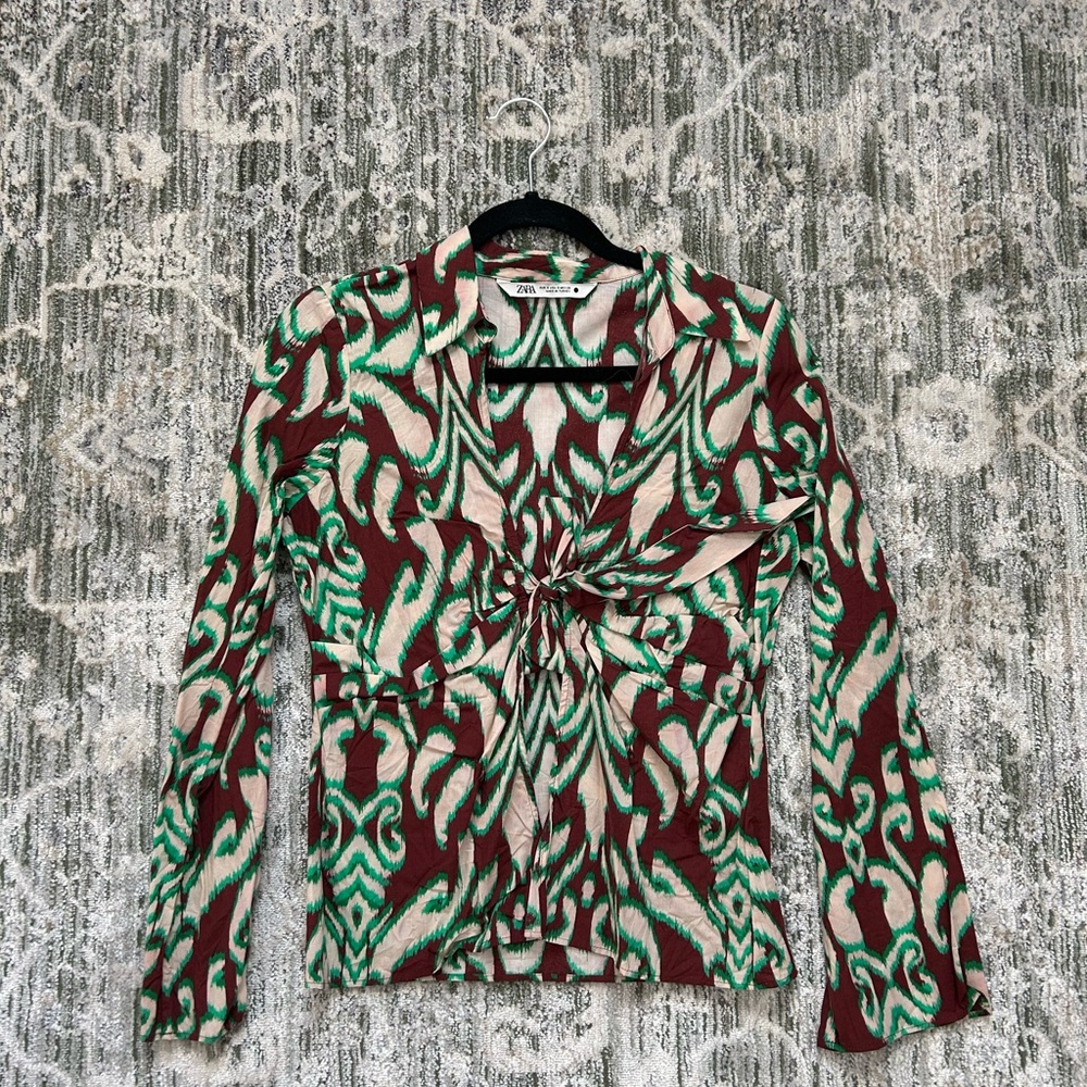 Zara Green and Black Tie Front Pantsuit